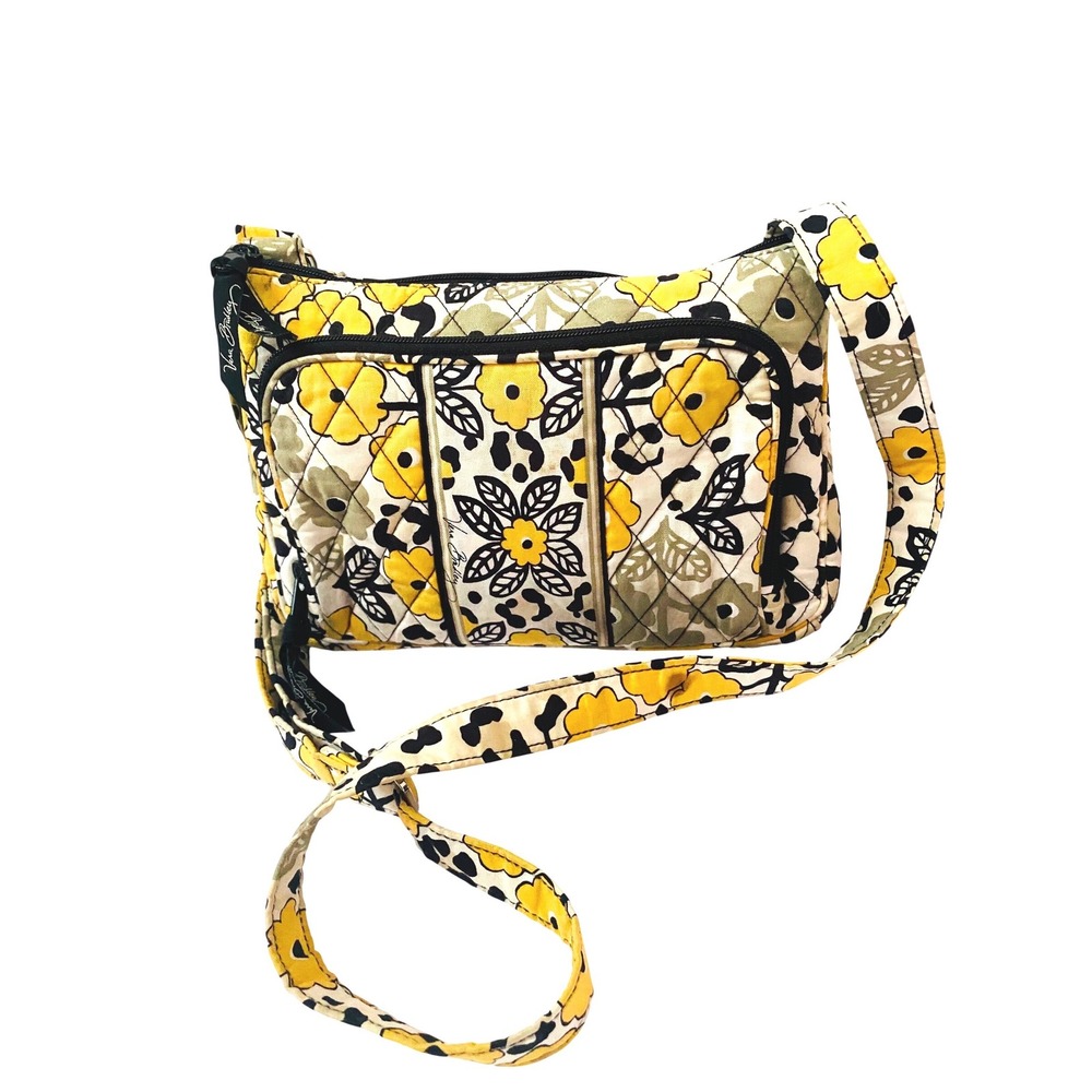 Vera Bradley Safari‎ Sunset Quilted Cotton Crossbody Bag Yellow Floral Leopard